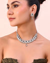 Silver Plated Black Stone Studded Oxidized Jewellery Set-VOJ385