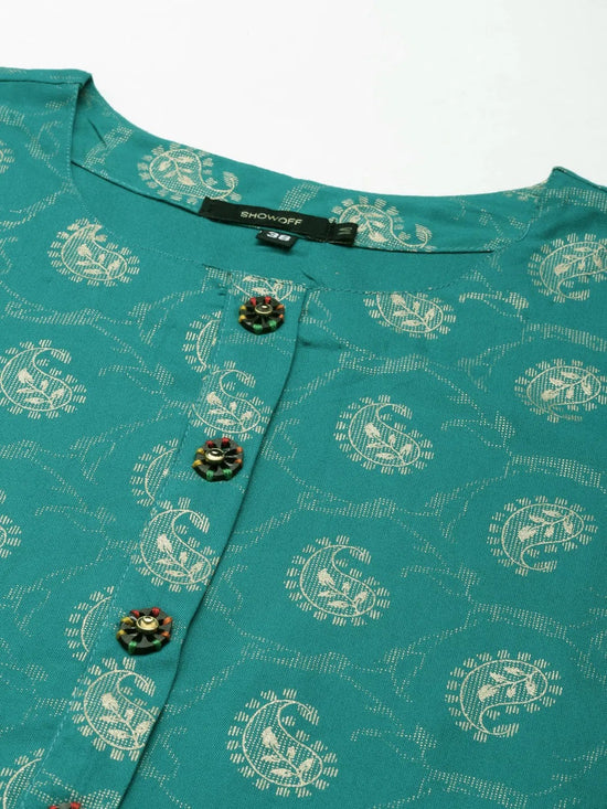 Women Teal Paisley Straight Kurta-GW-3889-Teal