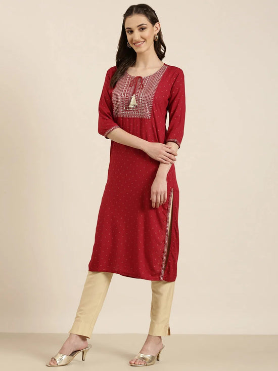 Women Maroon Floral Straight Kurta-NJ-3546260-Maroon