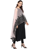 Ahalyaa Women'S Black Crepe Printed Kurta With Attached Dupatta