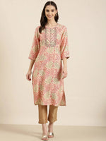 Women Cream Floral Straight Kurta-HO-2691-Cream