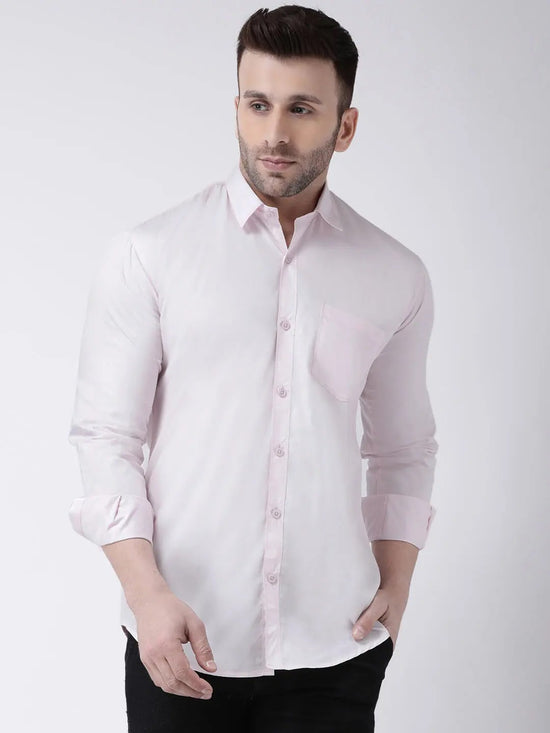 Hangup Men Slim Solid Shirts-CollarPinkShirt