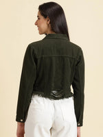 Women's Olive Solid Open Front Jacket-GZ-5599-Olive