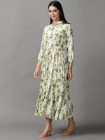 Women's White Floral Fit and Flare Dress-AE-15769-Whiteolive