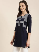 Women Navy Blue Solid Straight Kurti-NJ-3682282-Navyblue