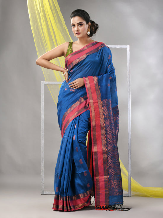 Sapphire Blue Silk Matka Soft Saree With Paisley Motifs-MA57SLMT331760024