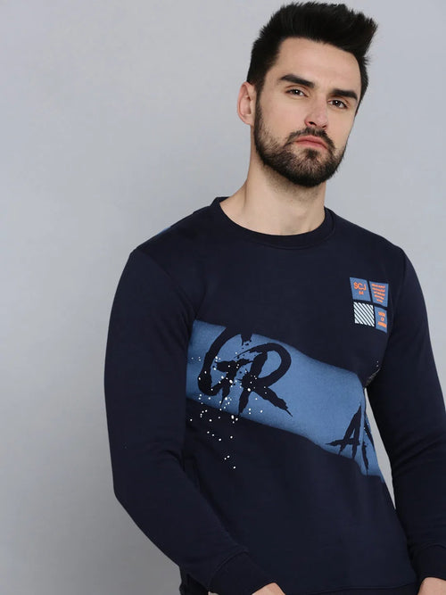 Men Blue Solid Sweatshirt-SCAW-37-Navyblue