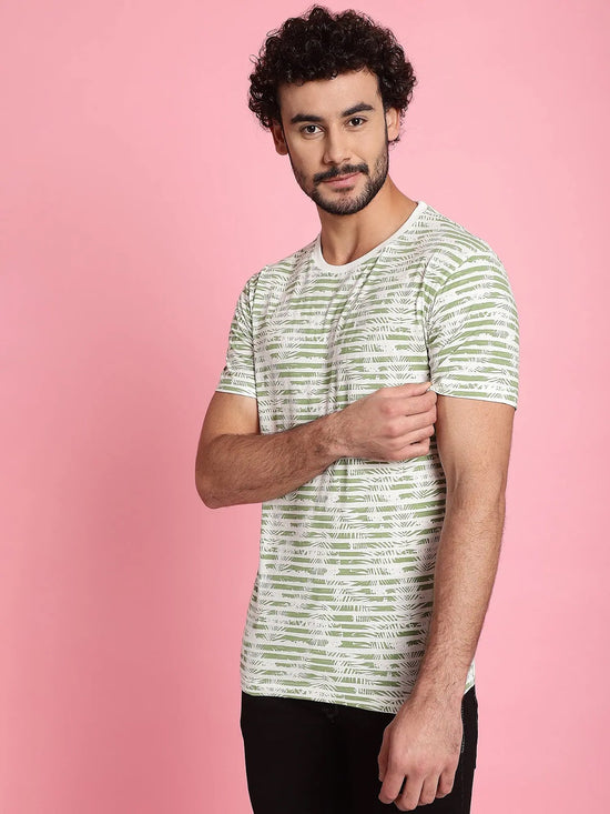 Venitian Men All Over printed Olive Colour Round Neck Cottton T-Shirt