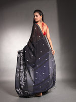 Black Pure Cotton Soft Saree With Nakshi Designs-MA54CT041380010