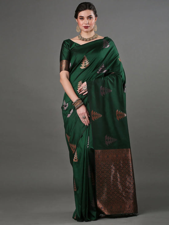 Saree Mall Women's  Blend Green Woven Design Designer Saree With Blouse Piece-15PAKHI1602