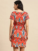 Overlap printed kimono sleeve short dress in Red Ikkat Print