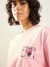 Women Pink Camera Printed Oversize T-shirt