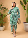 Women Green & White Print Button Open Midi Dress