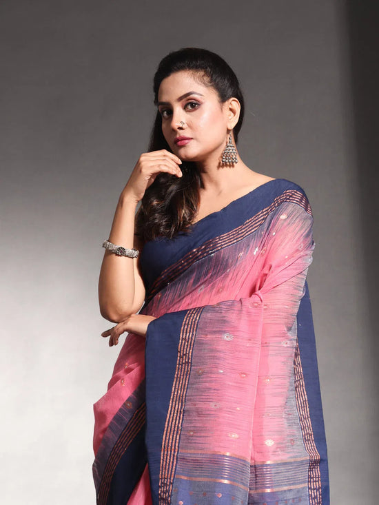 Bubblegum Pink Cotton Soft Saree With Ikkat Style-MA54BCT041400018