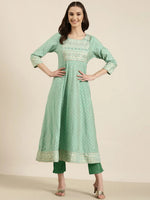 Women Green Floral Anarkali Kurta-RF-1961-Green