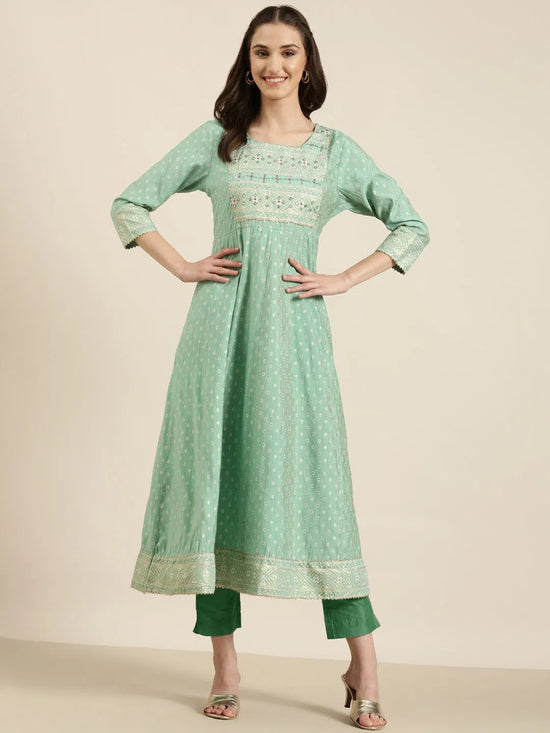 Women Green Floral Anarkali Kurta-RF-1961-Green