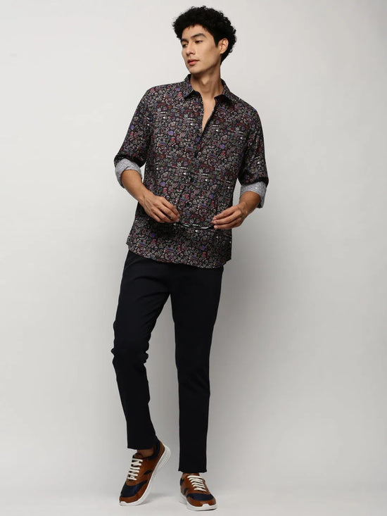 Men Black Printed Shirt-PRISM-M204-1611-Black