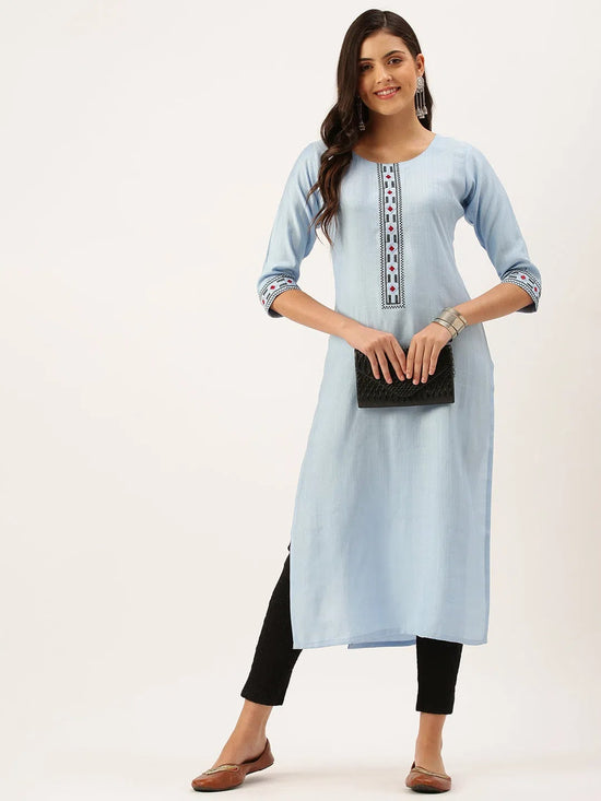 Women's Blue Solid Straight Kurta-SKC-3231-Blue