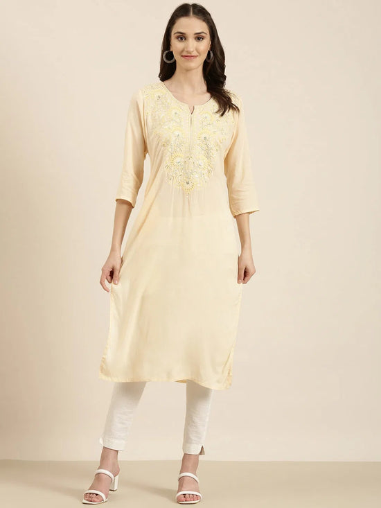 Women Peach Solid Straight Kurta-NJ-3427442-Peach