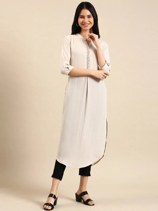 Women's White Solid Straight Kurta-SKC-3353-Offwhite