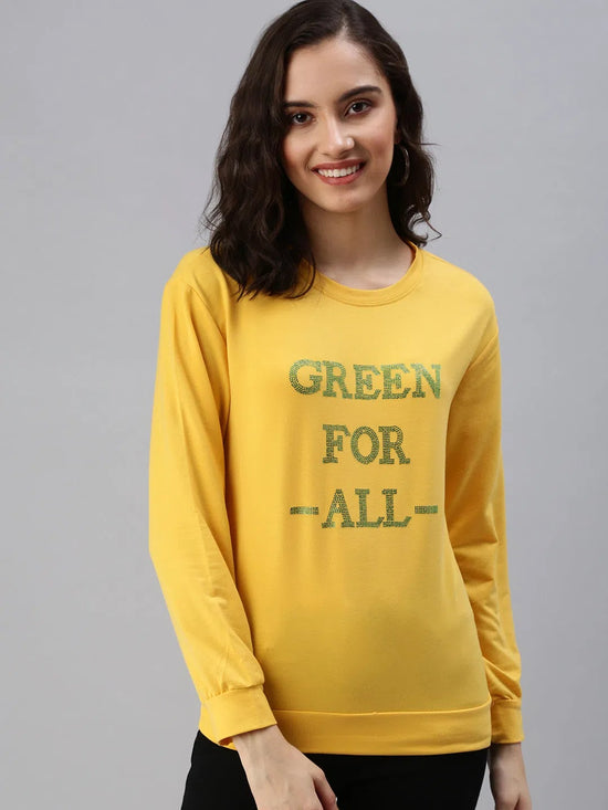 Women's Yellow Solid SweatShirt-AN-08-Mustard