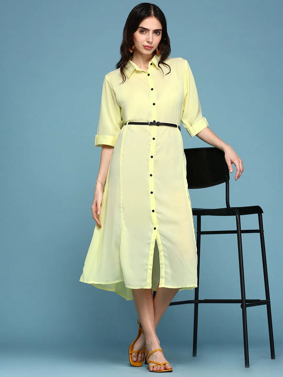 Women's Yellow Solid A-Line Dress-AE-444515-Yellow