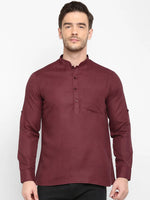 Hangup Men Standard Solid Men's Indian Wear-Maroon_Magic_Patch_ShortKurta