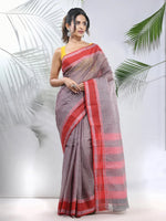 Grey Pure Cotton Tant Saree With Woven Designs-MA51TT43430111