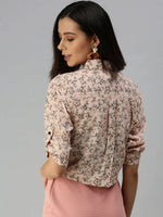 Women's Pink Printed Tops-AE-3330185-Peach