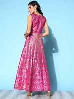 Ahalyaa Women Pink Poly Silk Gold Printed Dress