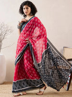 Ahika Women Red Linen Ikat Printed Saree-VFSAR1019