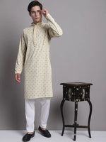 Men's Light Green Chikankari Embroidered and Sequence Kurta with Pyjama.-JOKP-P-5001Pista