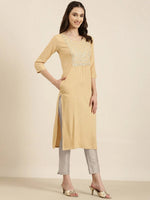 Women Beige Solid Straight Kurta-NJ-3740222-Beige