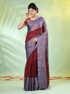 Maroon Cotton Saree With Zari Borders-MA66BCT43620005