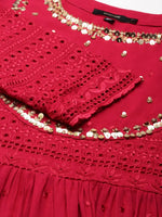 Women Maroon Embellished Fit and Flare Kurta-GW-3825-Maroon