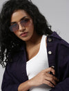 Women Violet Solid Denim Jacket-AE-0001-Violet