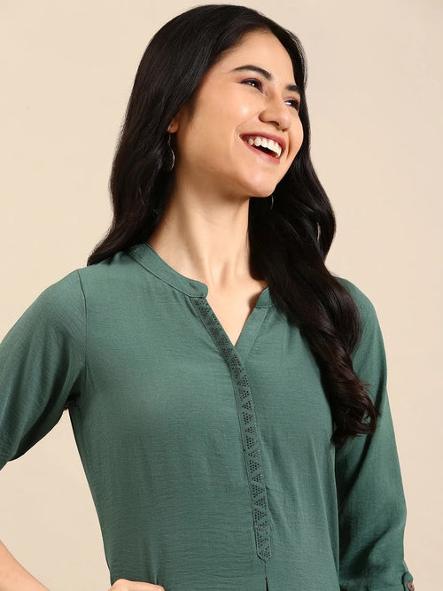 Women's Sea Green Solid Straight Kurta-SKC-3353-Seagreen