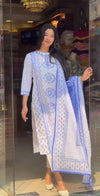 Navyaa Women's Viscose Floral Printed Straight Kurta Pant With Dupatta-Me55 white & bluekpd