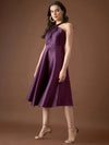 Draped neck midi dress in Purple Color