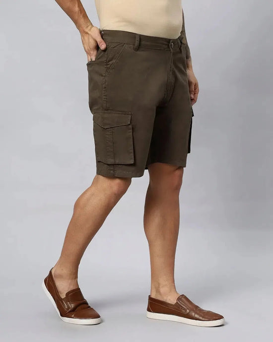 Solid Stretchable Shorts with 6 pockets-Brown