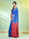 Sky Blue Cotton Saree With Zari Borders-MA66BCT43830043