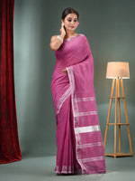 Violet Cotton Blend Handwoven Saree With Zari Border-MA50BCT40500133