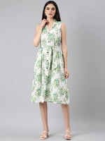 Women White Floral A-Line Dress-AT-A1024-AL-White