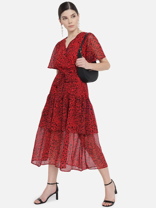 Red Animal Print Flare Dress