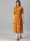 Women's Yellow Printed Straight Kurta-FS2140-Yellow