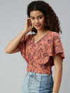 Women's Printed Brown Top-AE-10184-Brownnavyblue