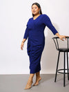 Women Royal Blue Glitter Front Ruched Bodycon Dress