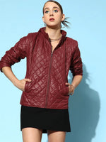 Women Solid Standard Burgundy Jacket