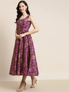 Purple Jacquard Floral Self-Belt Anarkali Maxi