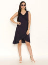 Overlap Dress with frill at neck and hem in Purple